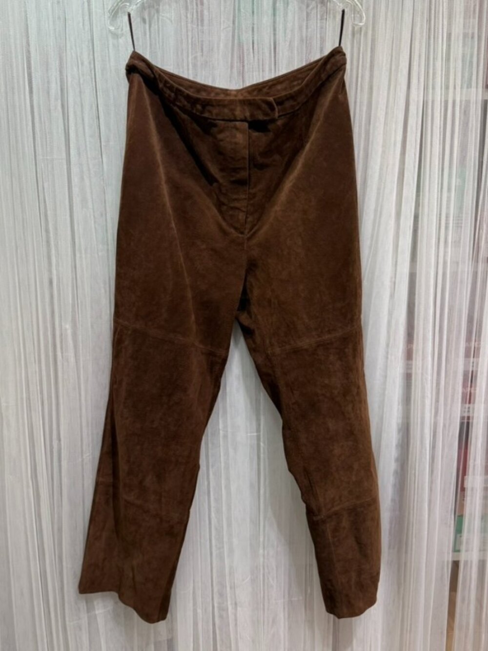 VTG AR Bernardo Womens Leather Suede Pants Brown Straight Leg Size 14